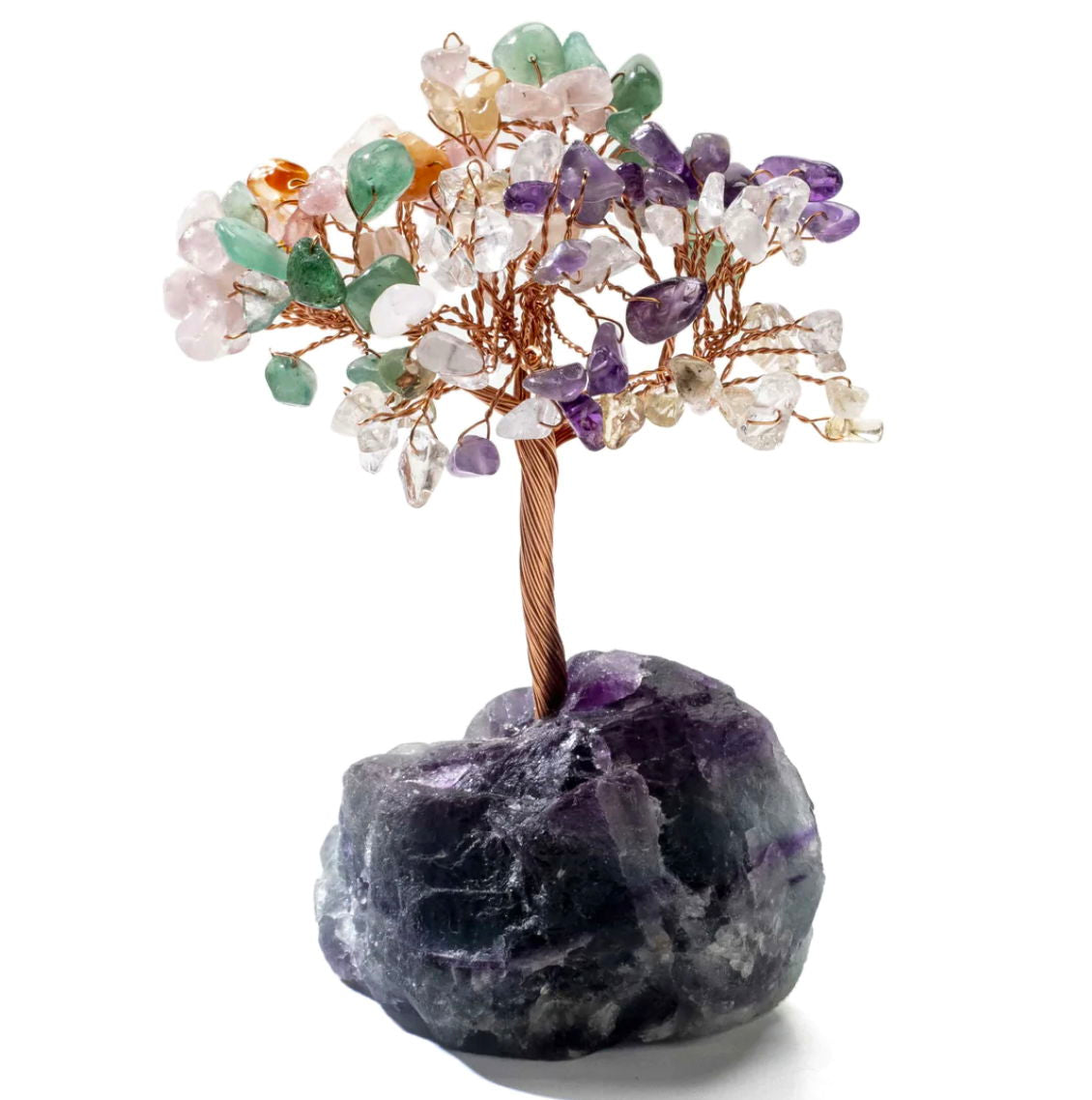 Gemstone Beaded Crystal Tree On Fluorite Base