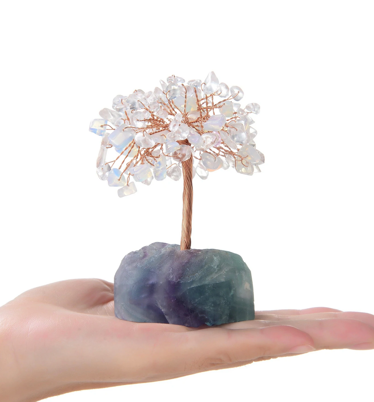 Gemstone Beaded Crystal Tree On Fluorite Base