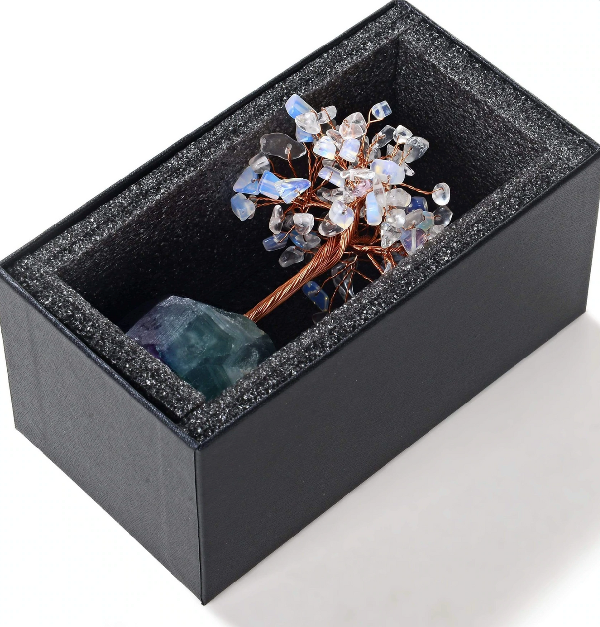 Gemstone Beaded Crystal Tree On Fluorite Base