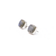 View of Labradorite Stud Earrings - Square Cabochon With Simple Silver Bezel