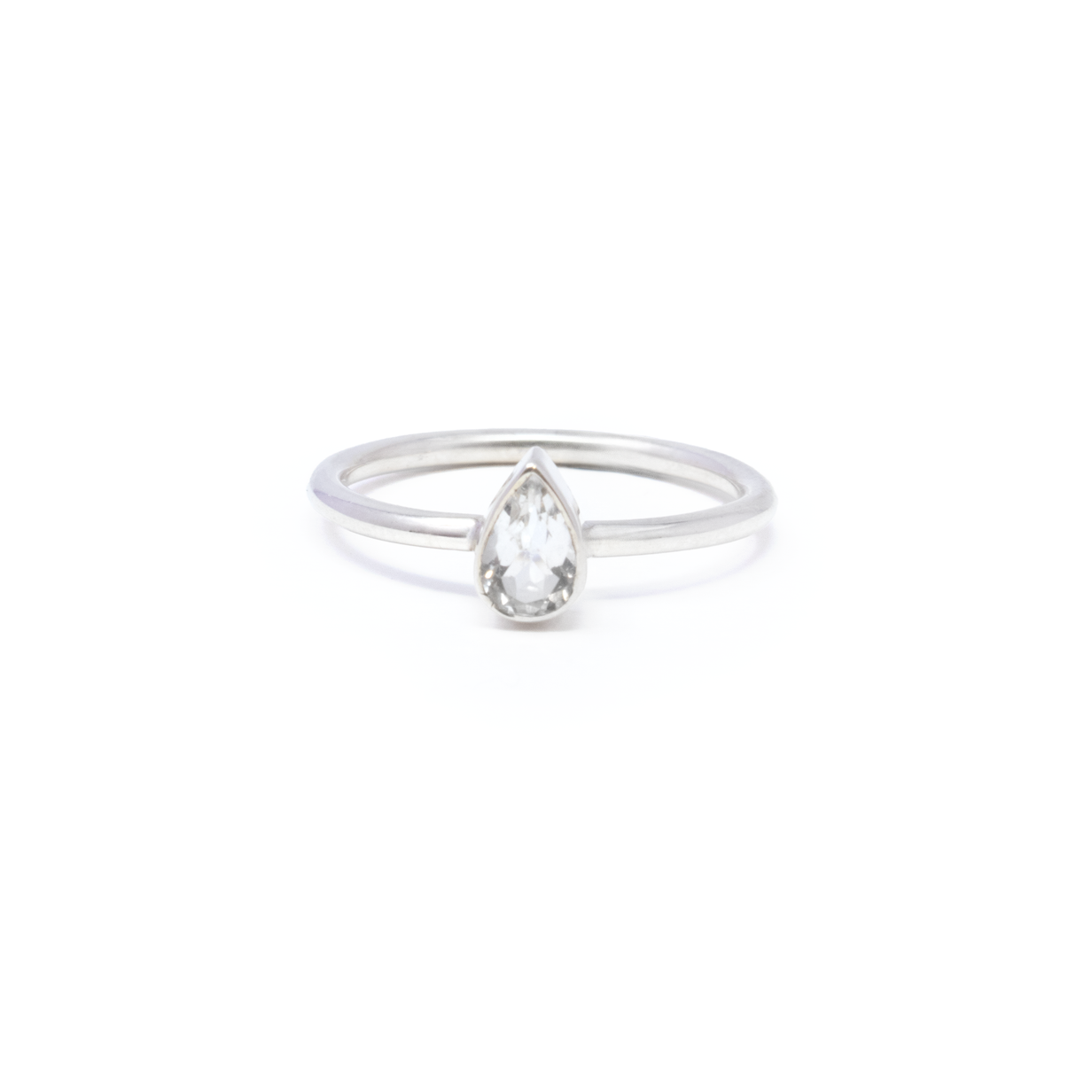View of White Topaz Ring - Dainty Faceted Pear With Simple Silver Bezel Sz7