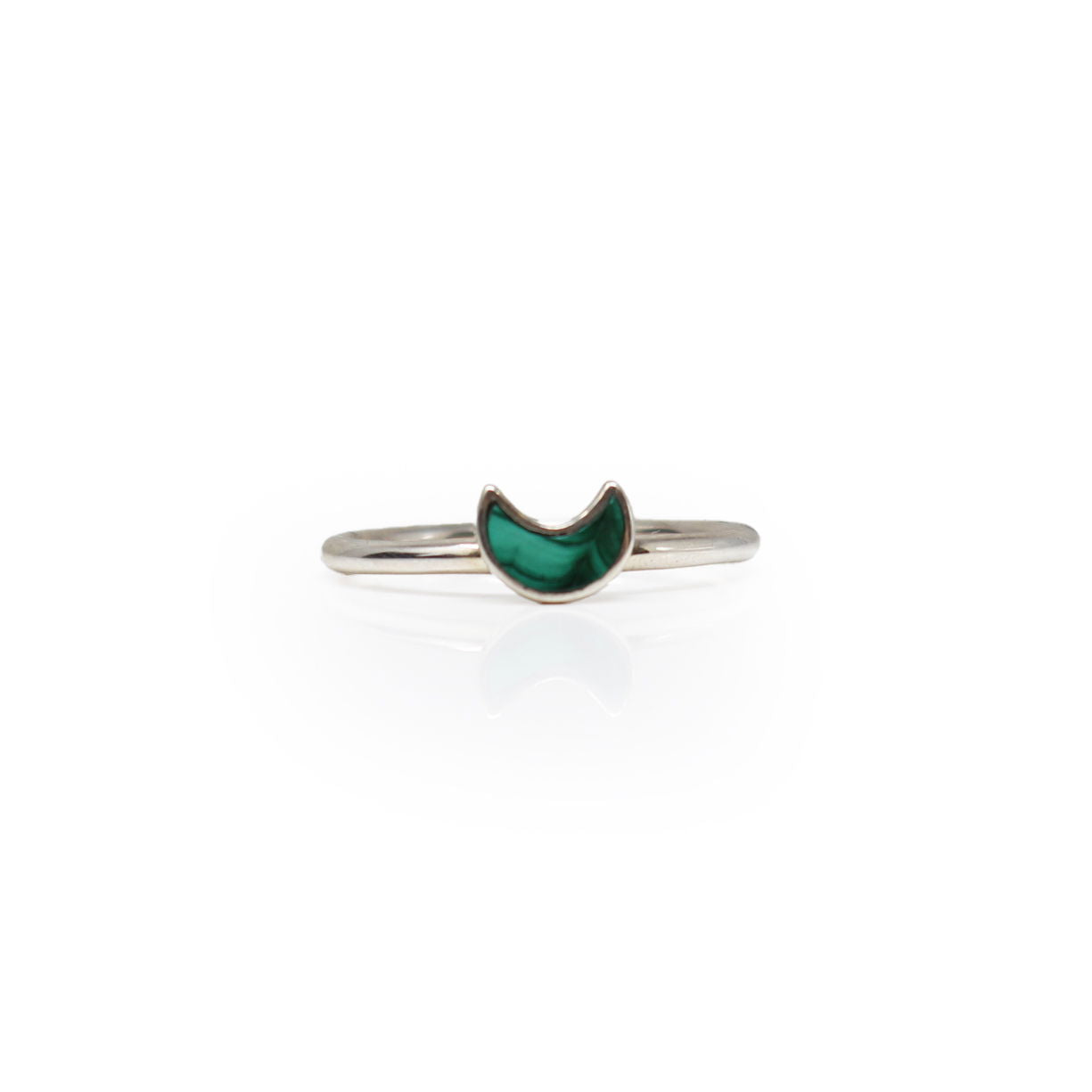 Crescent Moon Malachite Ring with Silver Bezel