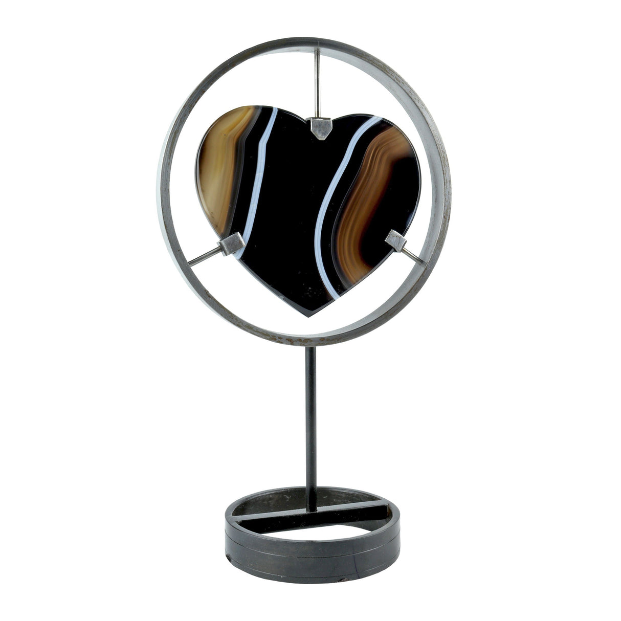 Sardonyx Flat Heart on Custom Metal Circle Stand