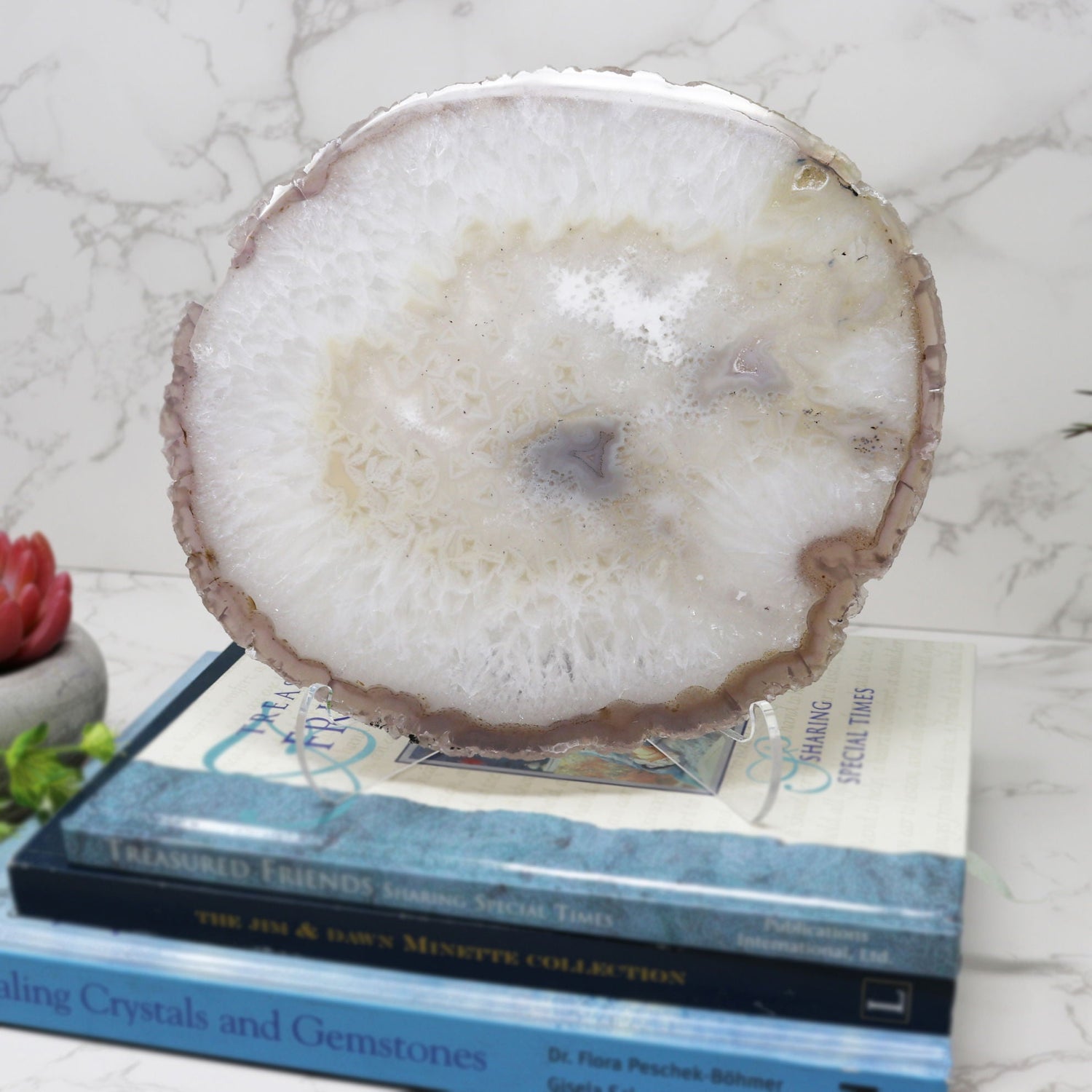 Agate Slice with Double-Sided Polished on Lucite Easel
