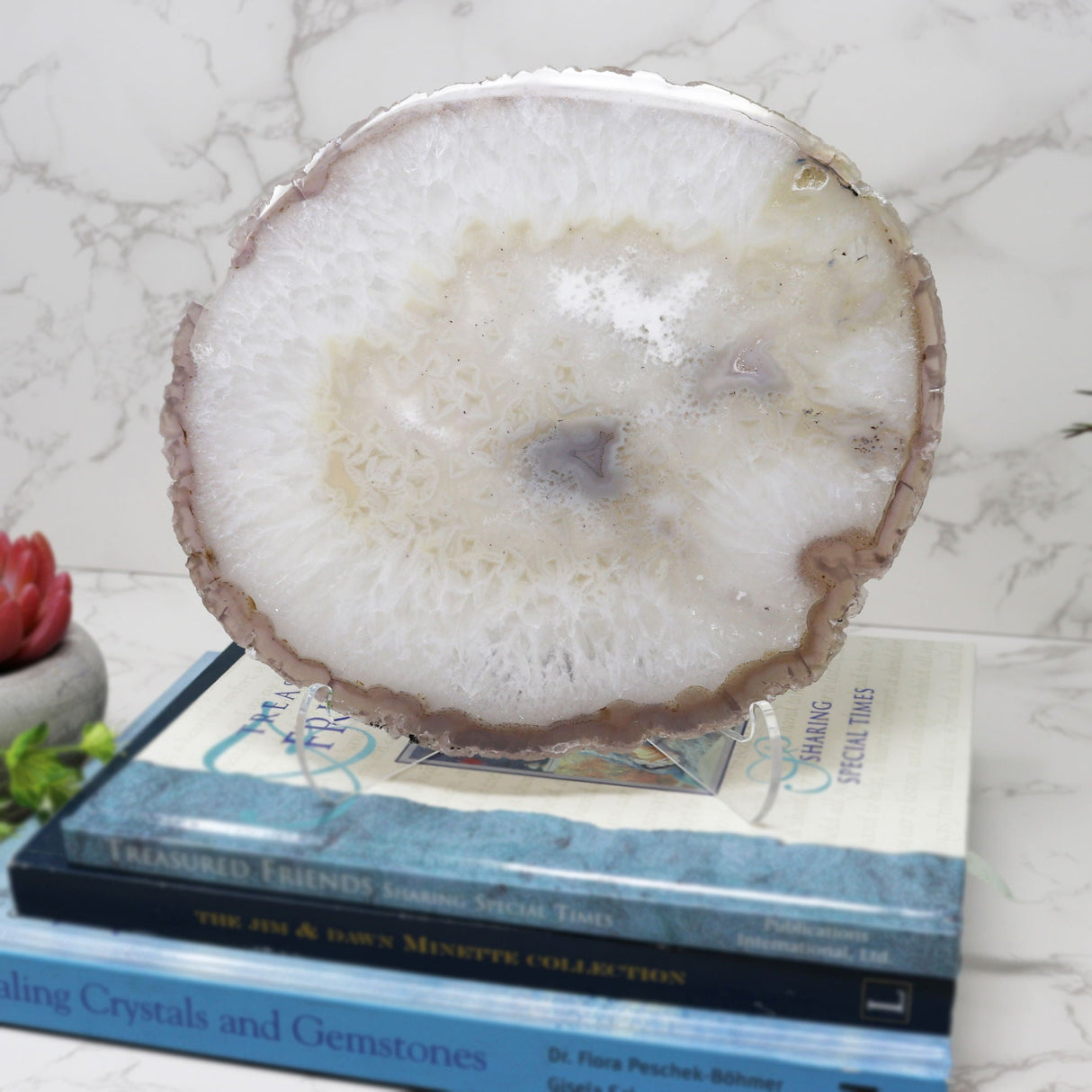 Agate Slice with Double-Sided Polished on Lucite Easel