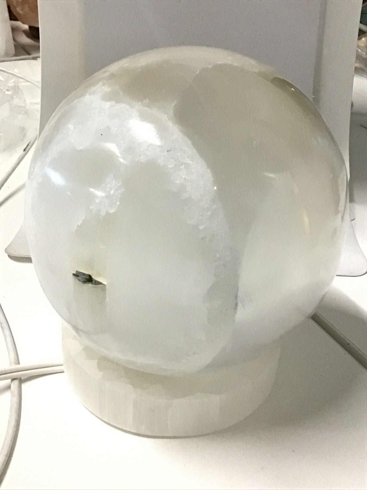 Selenite Sphere Luminary with Base from Morocco
