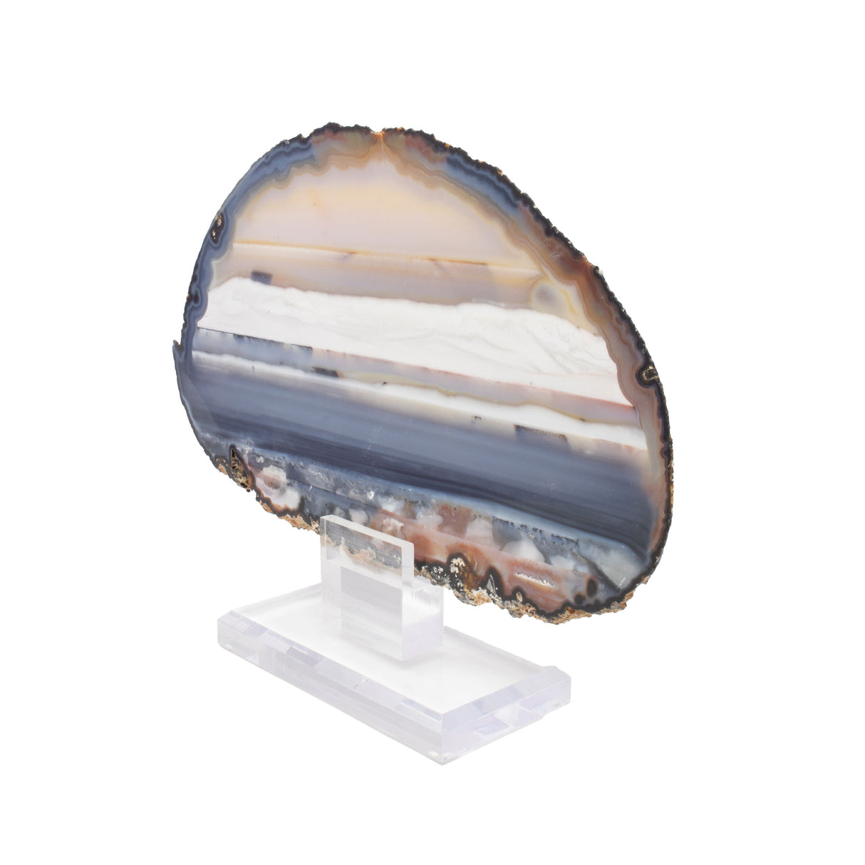 Scenic Agate Slice on Acrylic Screw Stand - Blue Waters with Vanilla Skies