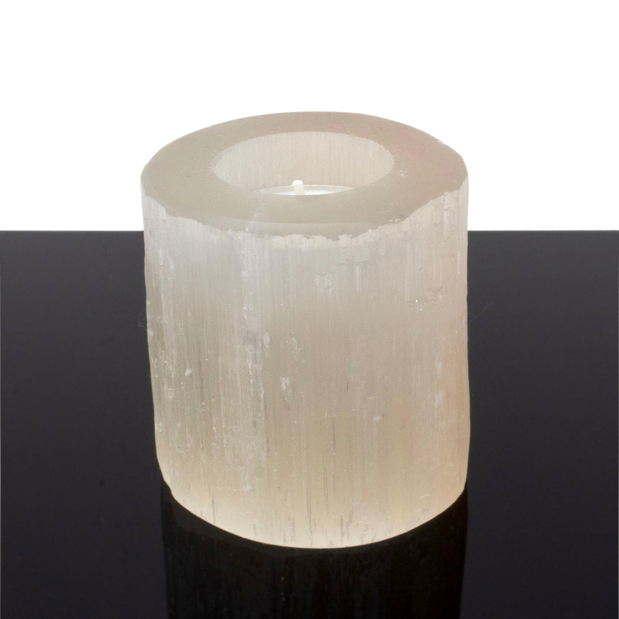 Peach Selenite Candle Holder - Round with Cut Top from Morocco