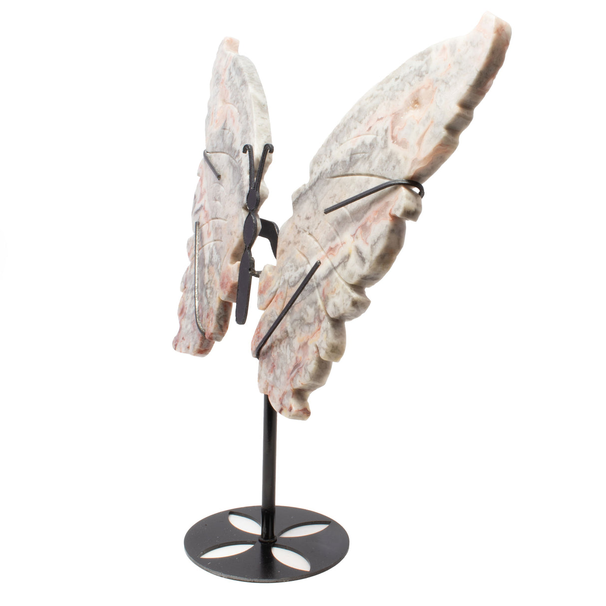 Crazy Lace Agate Butterfly Wings Carving with Stand