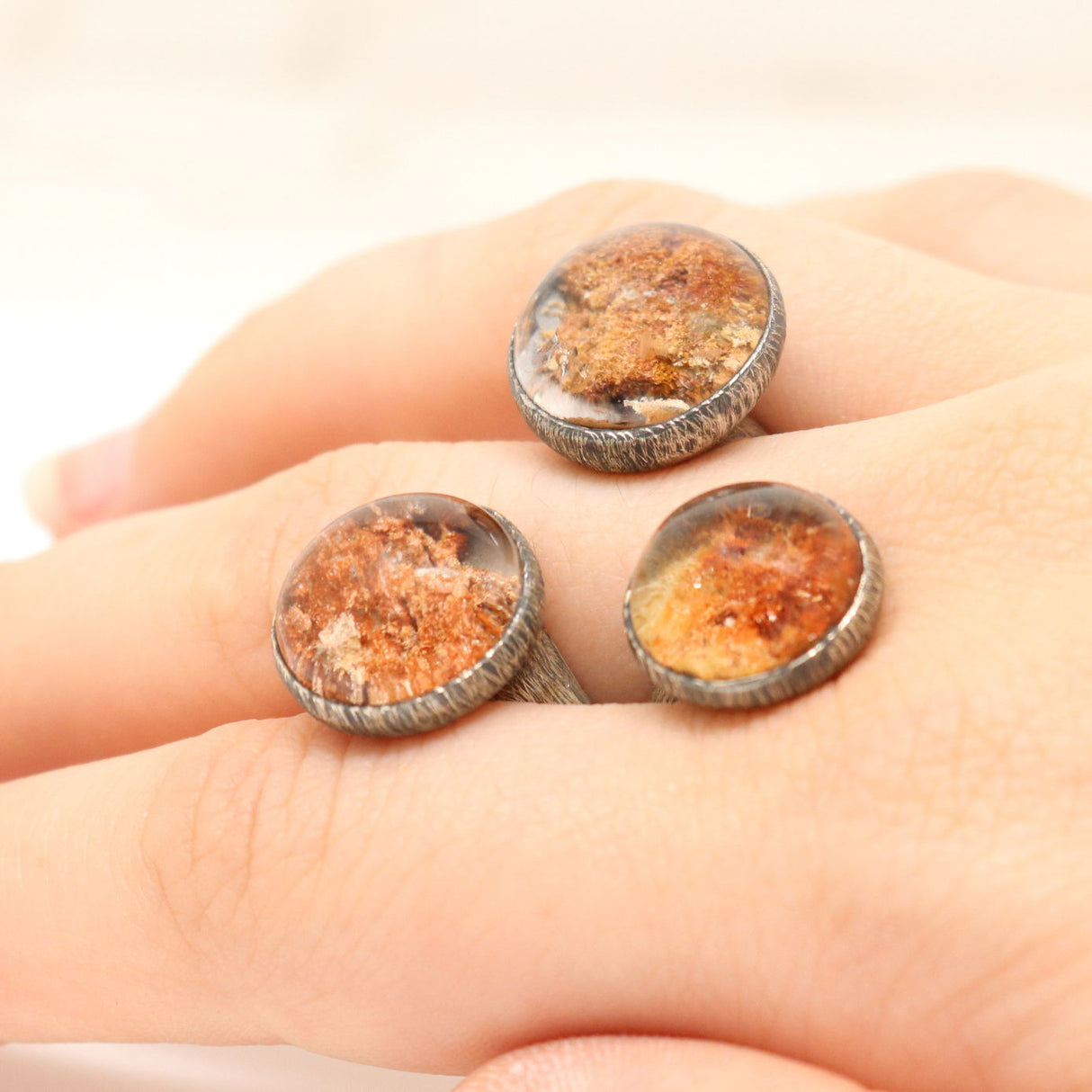 Lodolite Ring Size 8 - Majestic Pool Trio & Brushed Rhodium Plated Finish