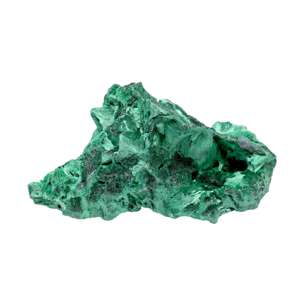 Chatoyant Fibrous Malachite Specimen on Lucite Stand