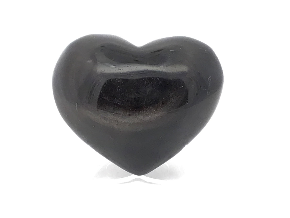 Silver Sheen Obsidian Heart on Lucite Stand