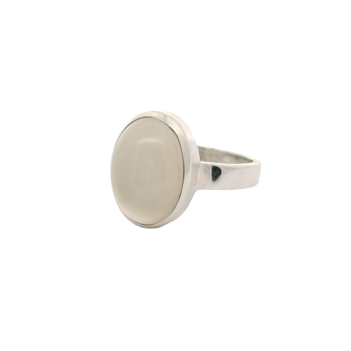 Moonstone Ring - Classic Oval Cabochon with Simple 925 Sterling Silver Bezel & Band sz8