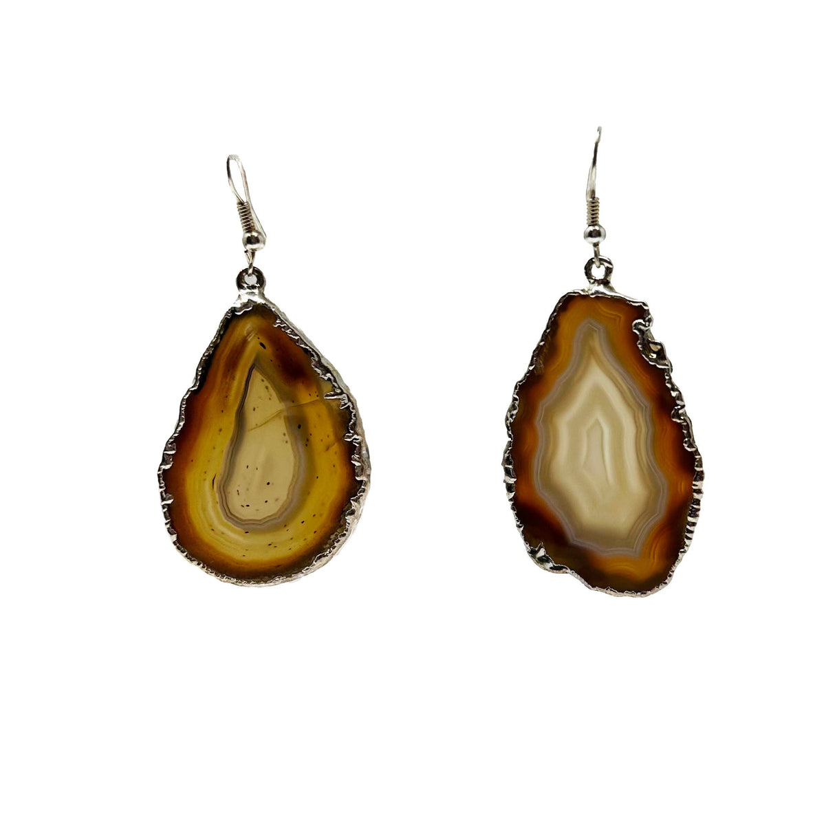 Silver Plated Natural Agate Earrings - Brown