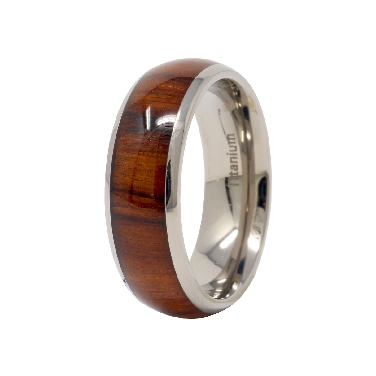 8mm Domed Titanium Ring With Rosewood Inlay