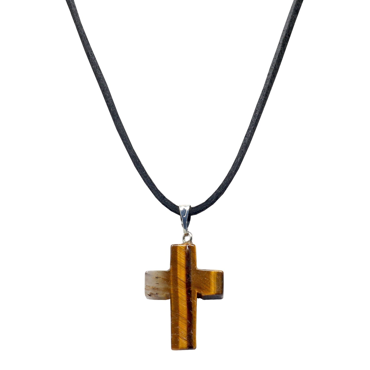 Tigers Eye Cross Pendant on Cord Necklace