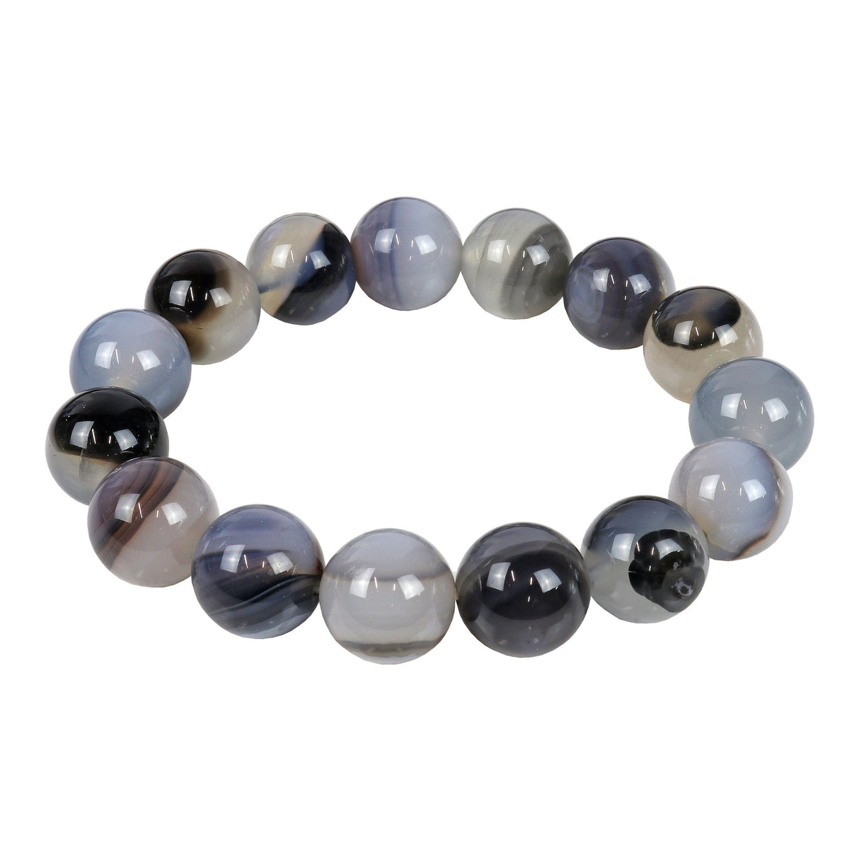 Agate Beaded Bracelet 14mm Round