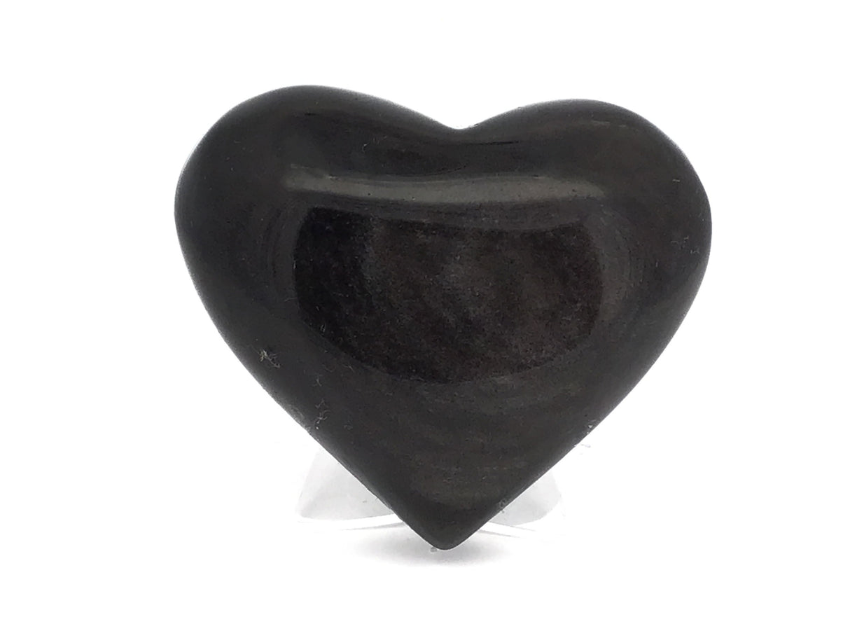 Silver Sheen Obsidian Heart on Lucite Stand