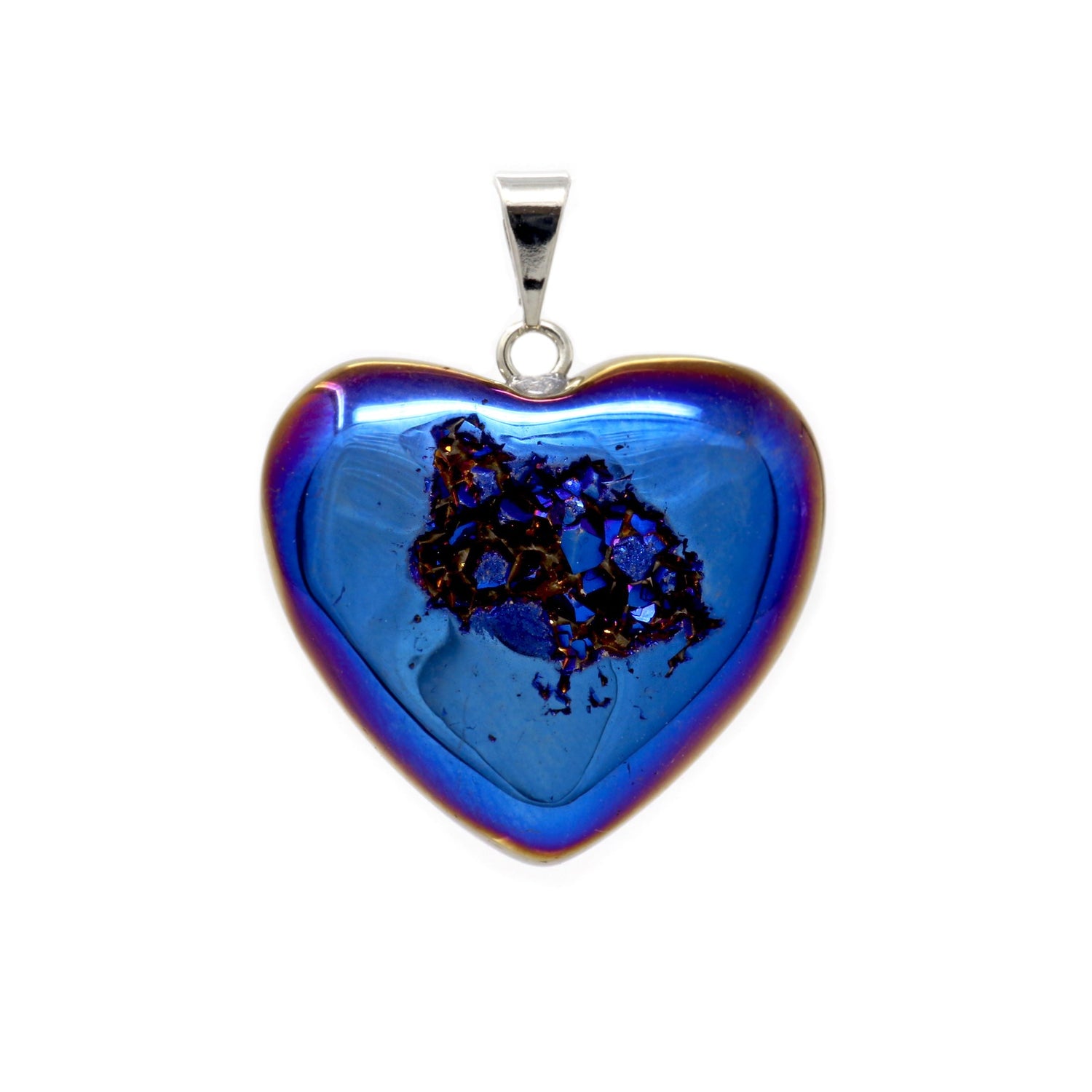 Titanium Druze Heart Drilled Pendant - Blues