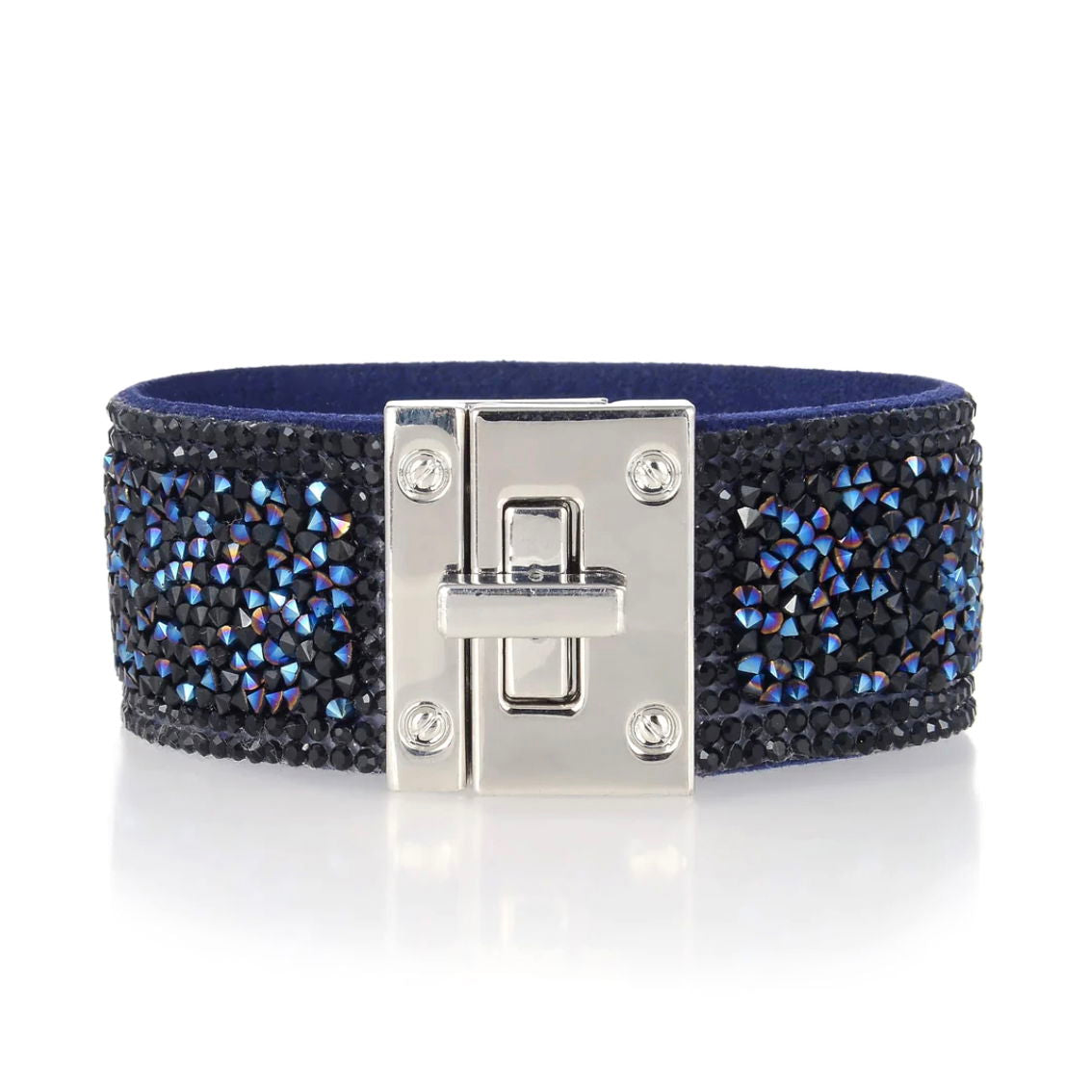 Narrow Crystal Wrap Bracelet - Navy Angular Shapes with Magnetic Clasp