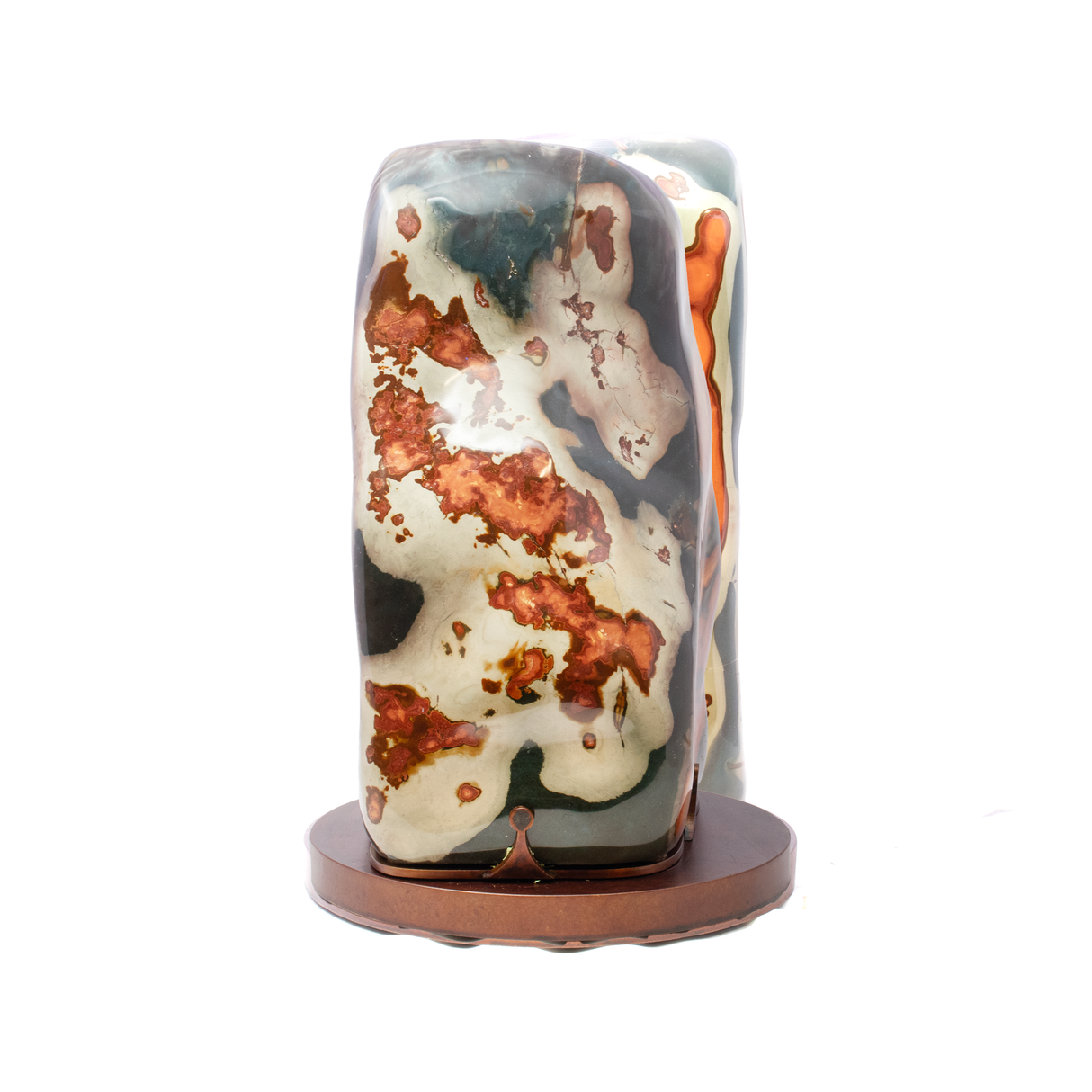 Polychrome Jasper Freeform Polished with Vivid Colors on Custom Rotating Base
