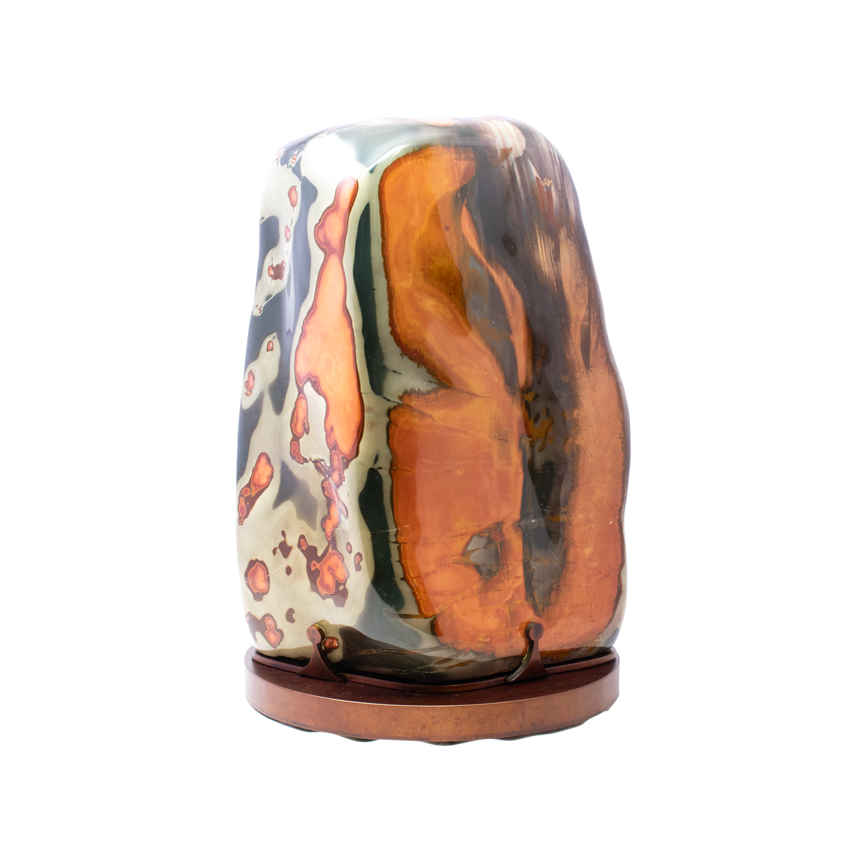 Polychrome Jasper Freeform Polished with Vivid Colors on Custom Rotating Base
