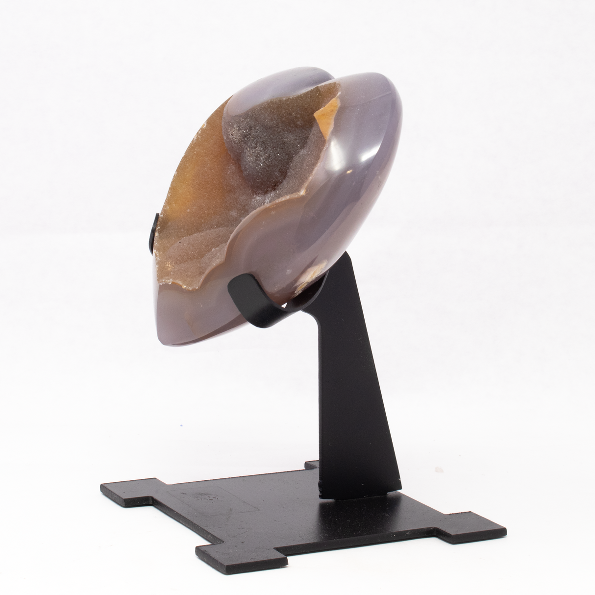 Druze Heart On Custom Aztec Post Stand With Dusty Orange Druze & Purple Agate