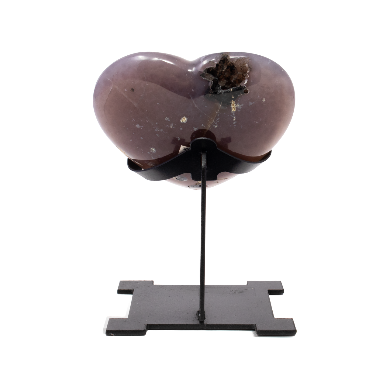 Druze Heart On Custom Aztec Post Stand With Dusty Orange Druze & Purple Agate