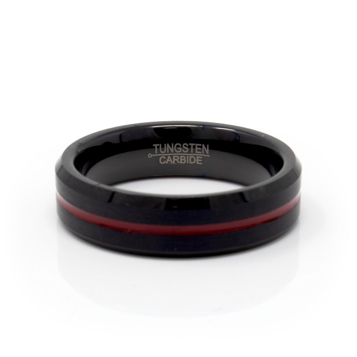 6mm Tungsten Ring with Red Grooved Center