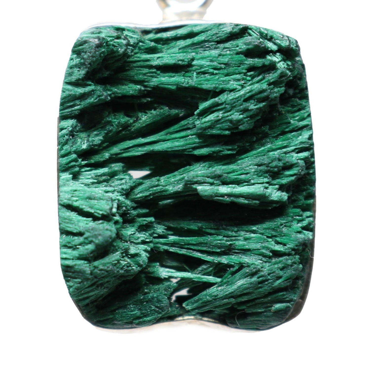 Chatoyant Malachite Pendant - Rectangle with Simple Silver Bezel