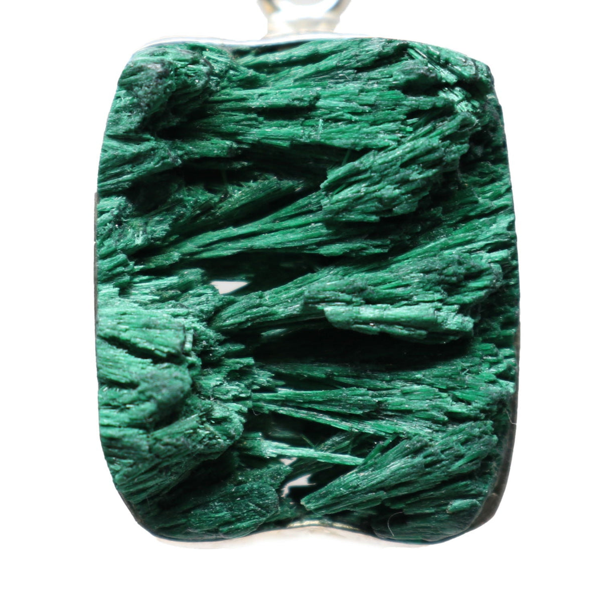 Chatoyant Malachite Pendant - Rectangle with Simple Silver Bezel