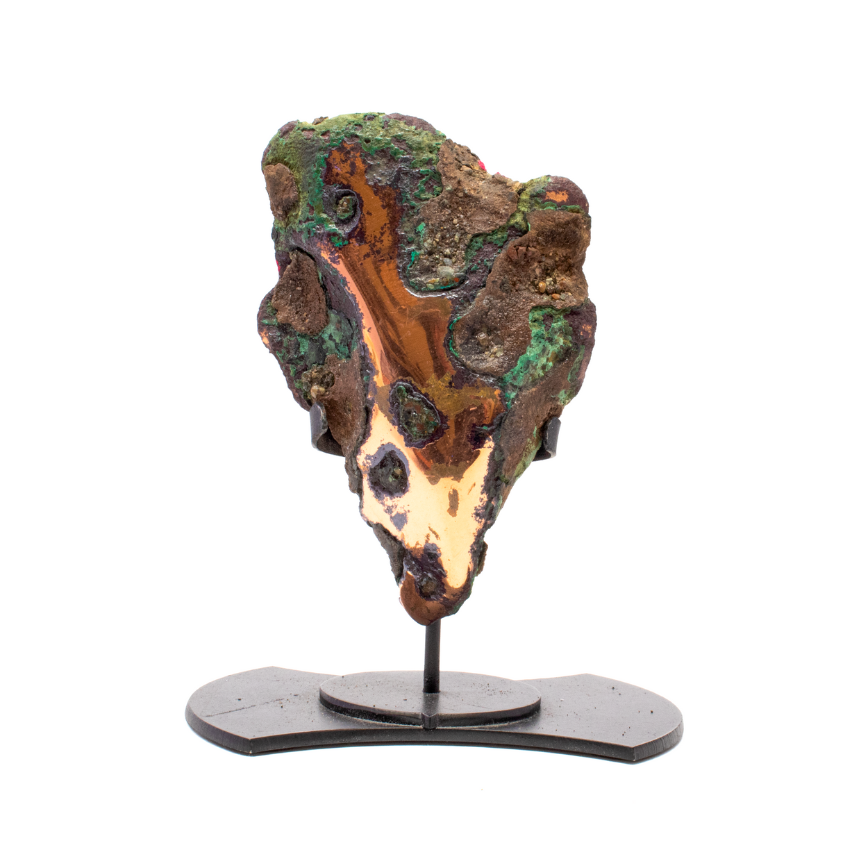 View of Michigan Copper Nugget In Custom Axe Post Stand - Unique Point