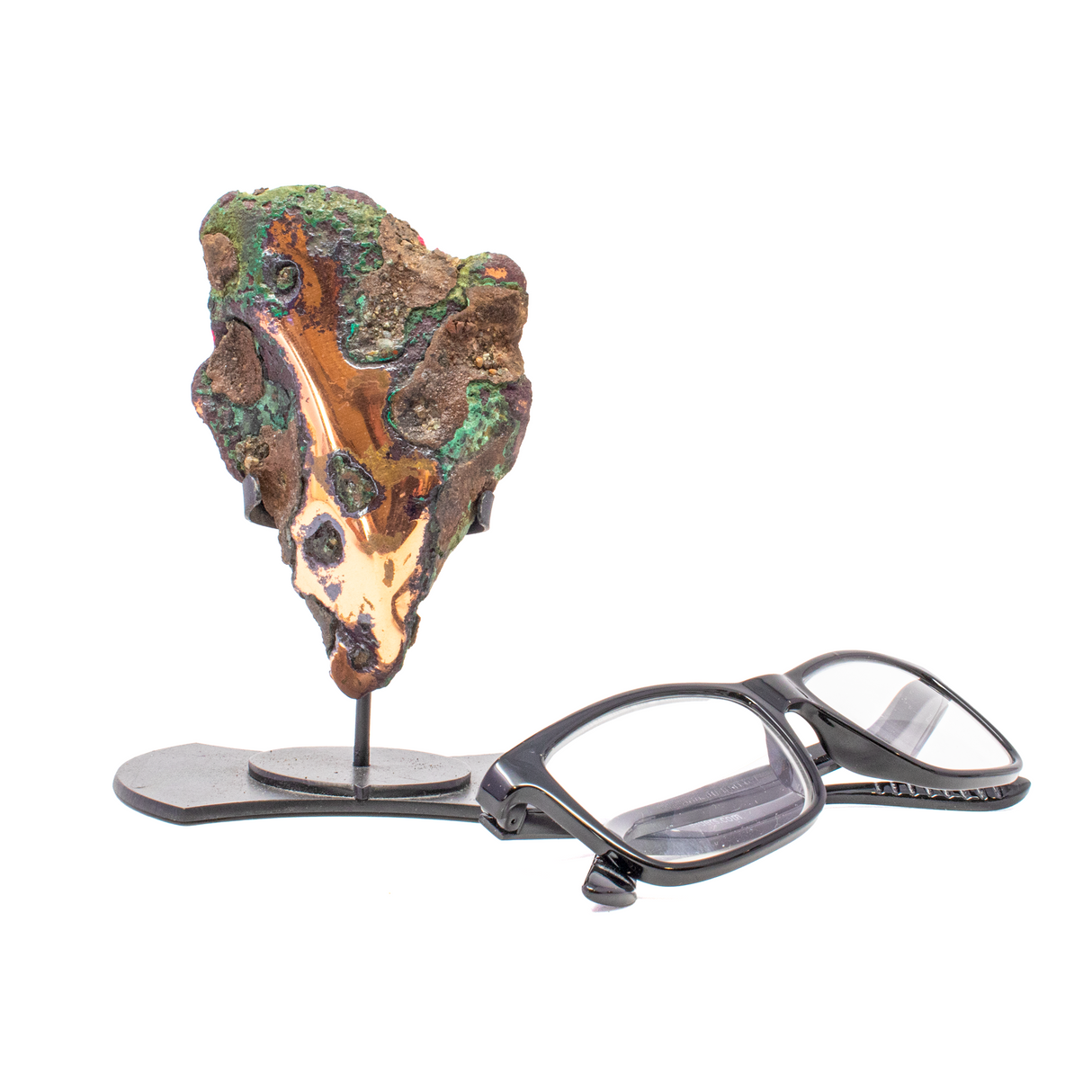 View of Michigan Copper Nugget In Custom Axe Post Stand - Unique Point