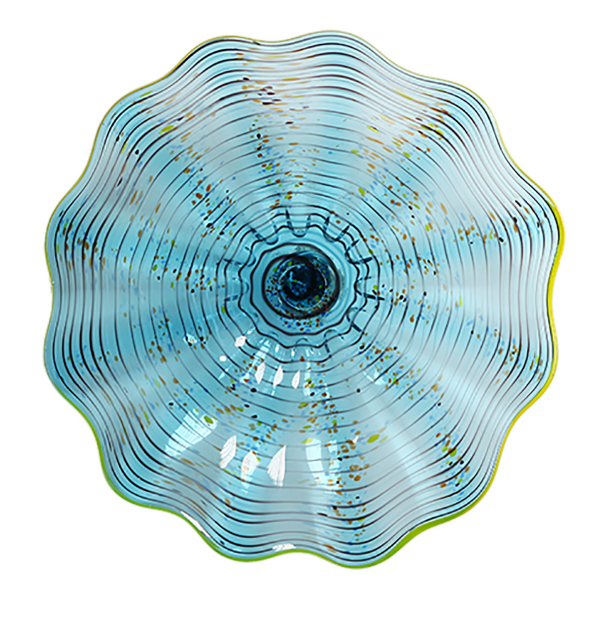 Wall Plate Medium - Aqua Swirl with Yellow Edge