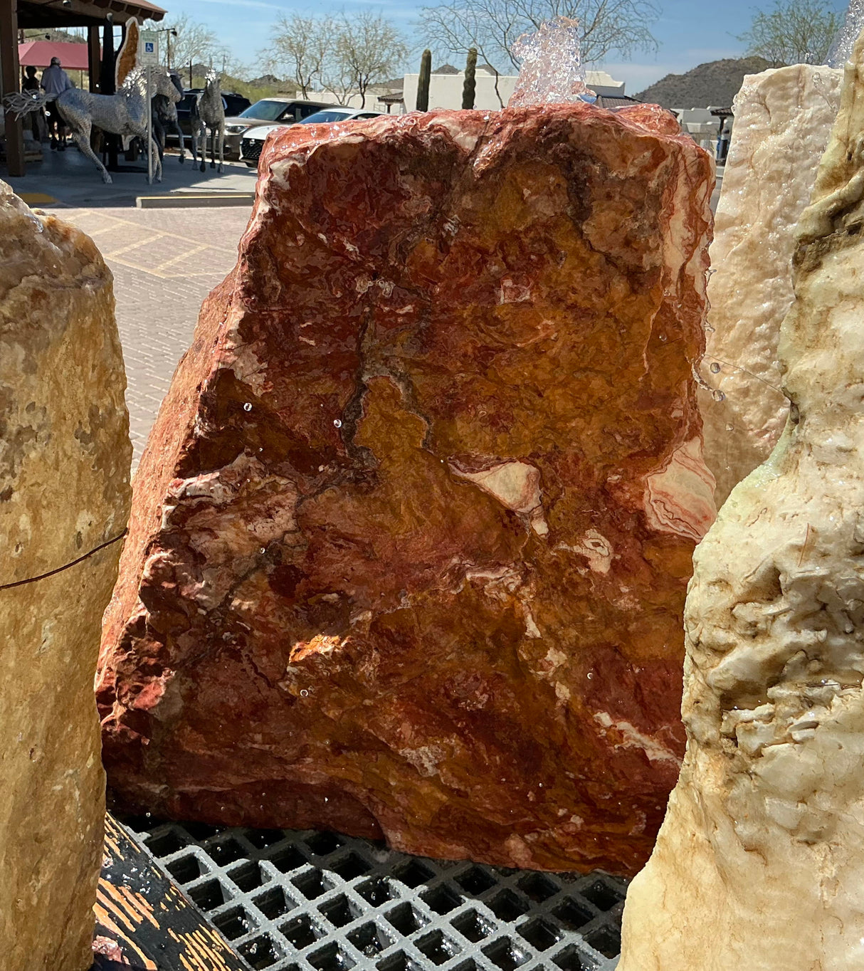 View of Rosa Onyx Fountain With 1 Cut Side