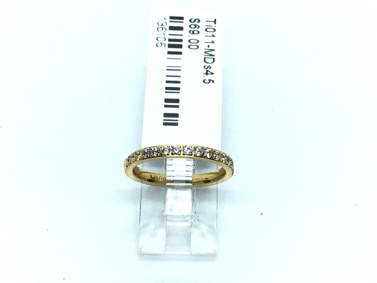 Bague en titane avec placage IP or et zircon cubique blanc sur demi-bande de 2 mm, taille 4,5