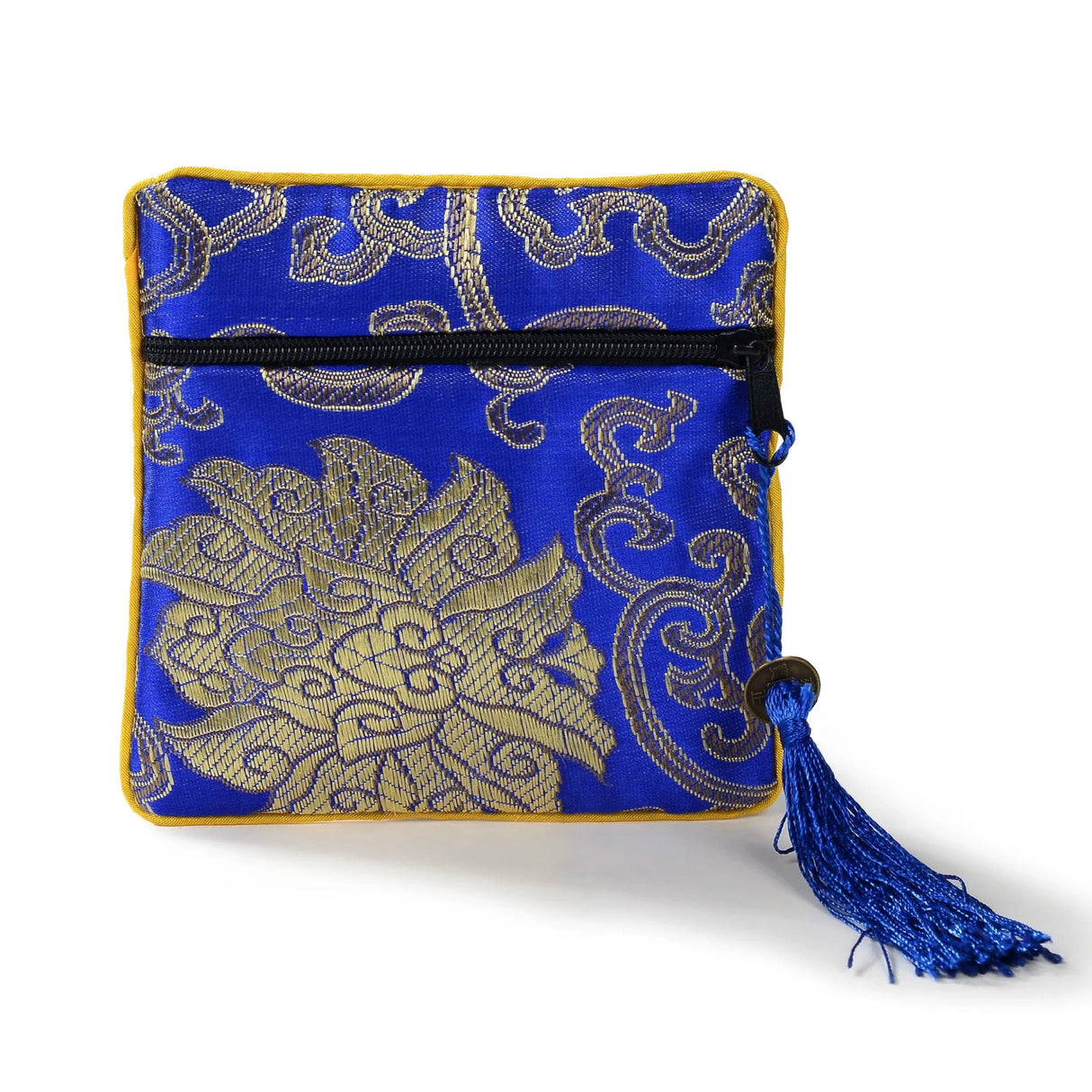 Blue Silk Jewelry Pouch with Zipper