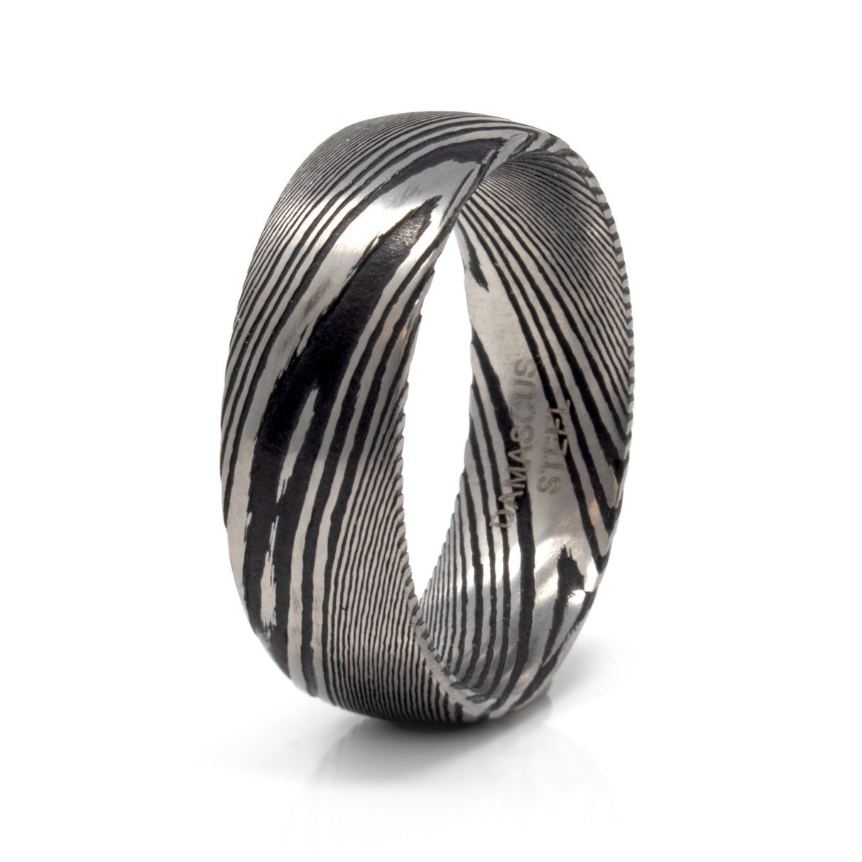 9mm Damascus Tungsten Ring Steel Tone