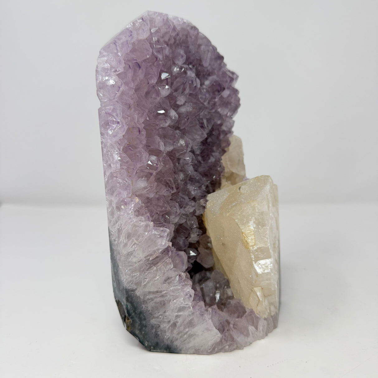Rose de France Faceted Crystal Plaque with Calcite Crystal Feature - Cut Base