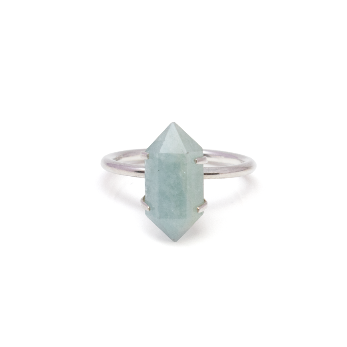 View of Aquamarine Ring - Prong Set Double Terminated Point Sz7