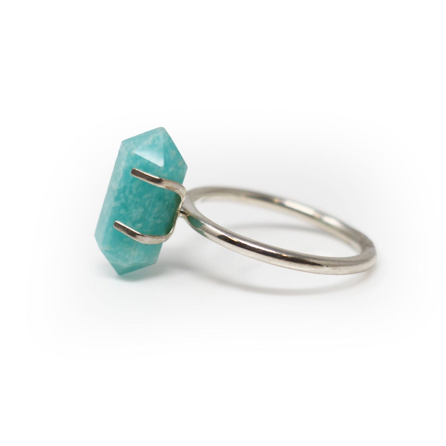 Amazonite Ring with Prong Set Double Terminated Point