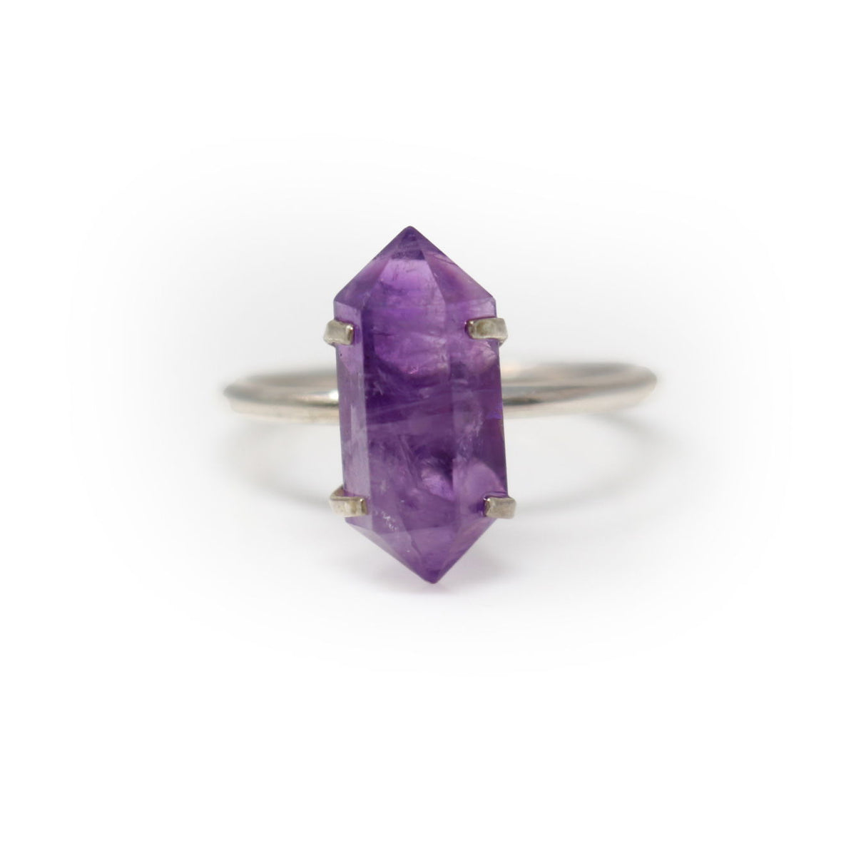 Amethyst Ring with Prong Set Double Terminated Point