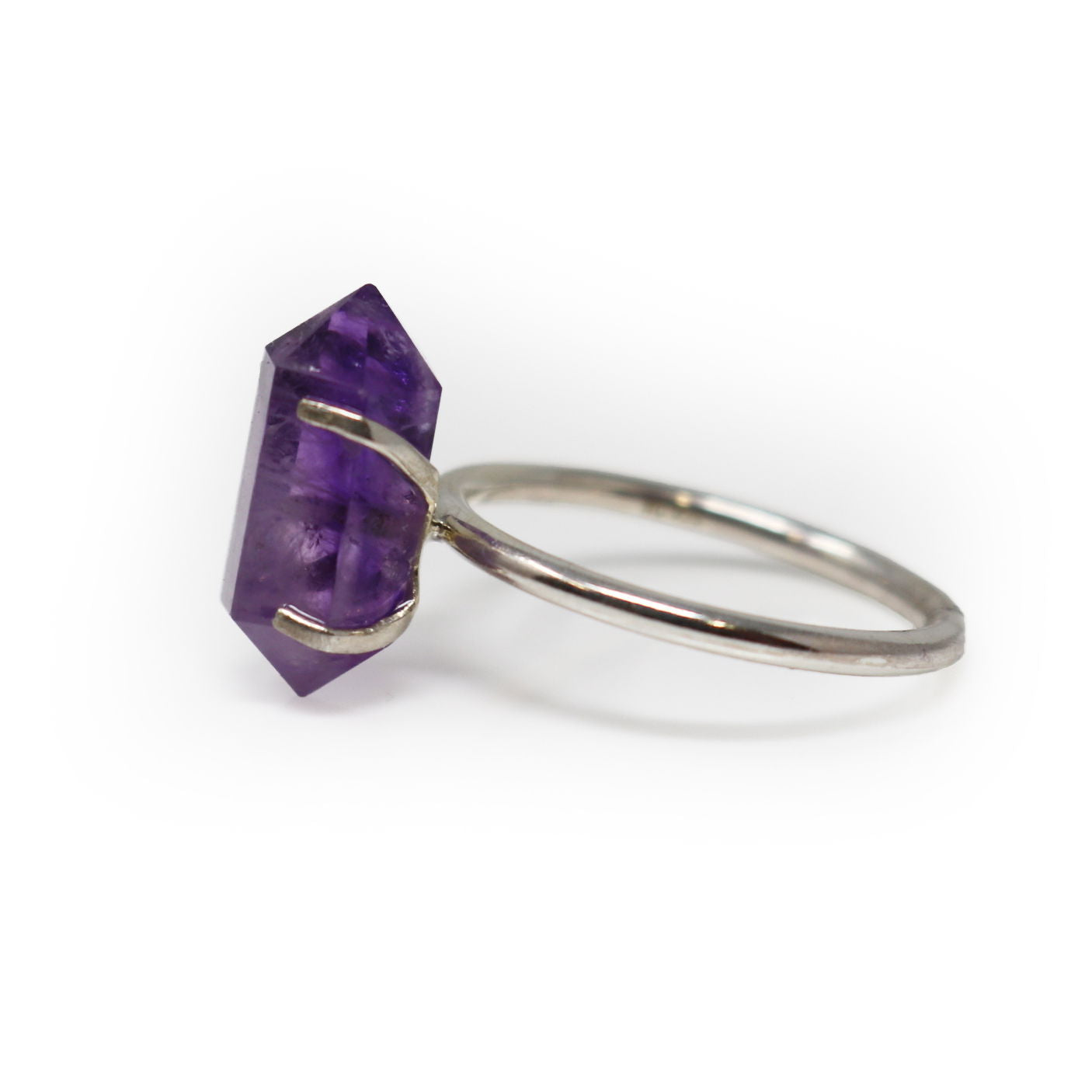 Amethyst Ring with Prong Set Double Terminated Point