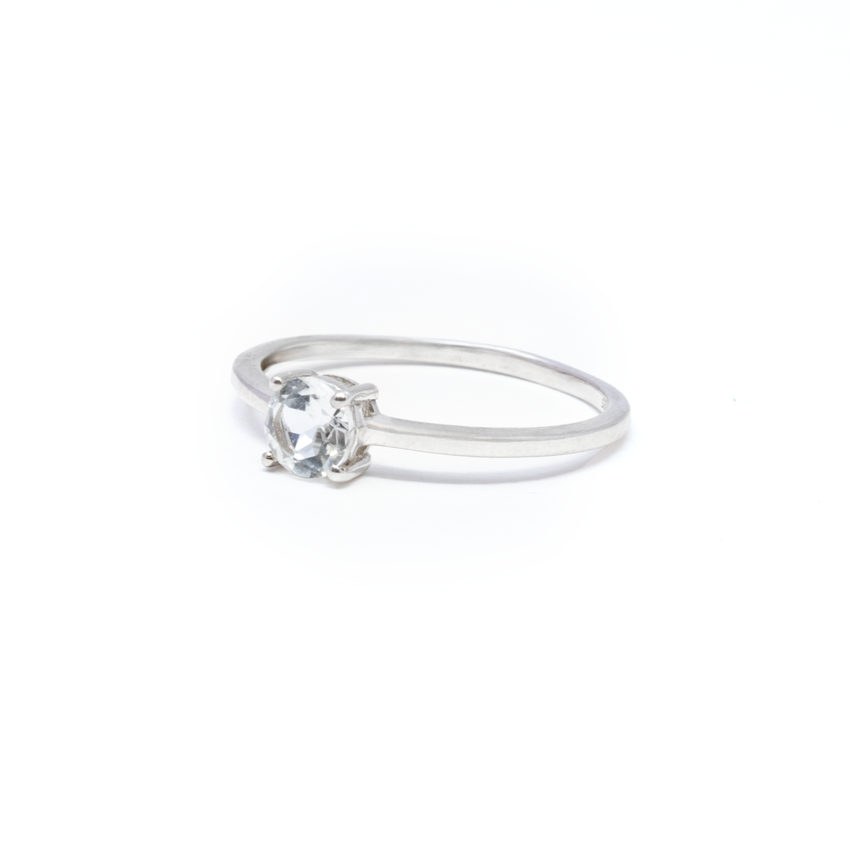 View of White Topaz Ring - Dainty Faceted Round - Prong Set Sz8