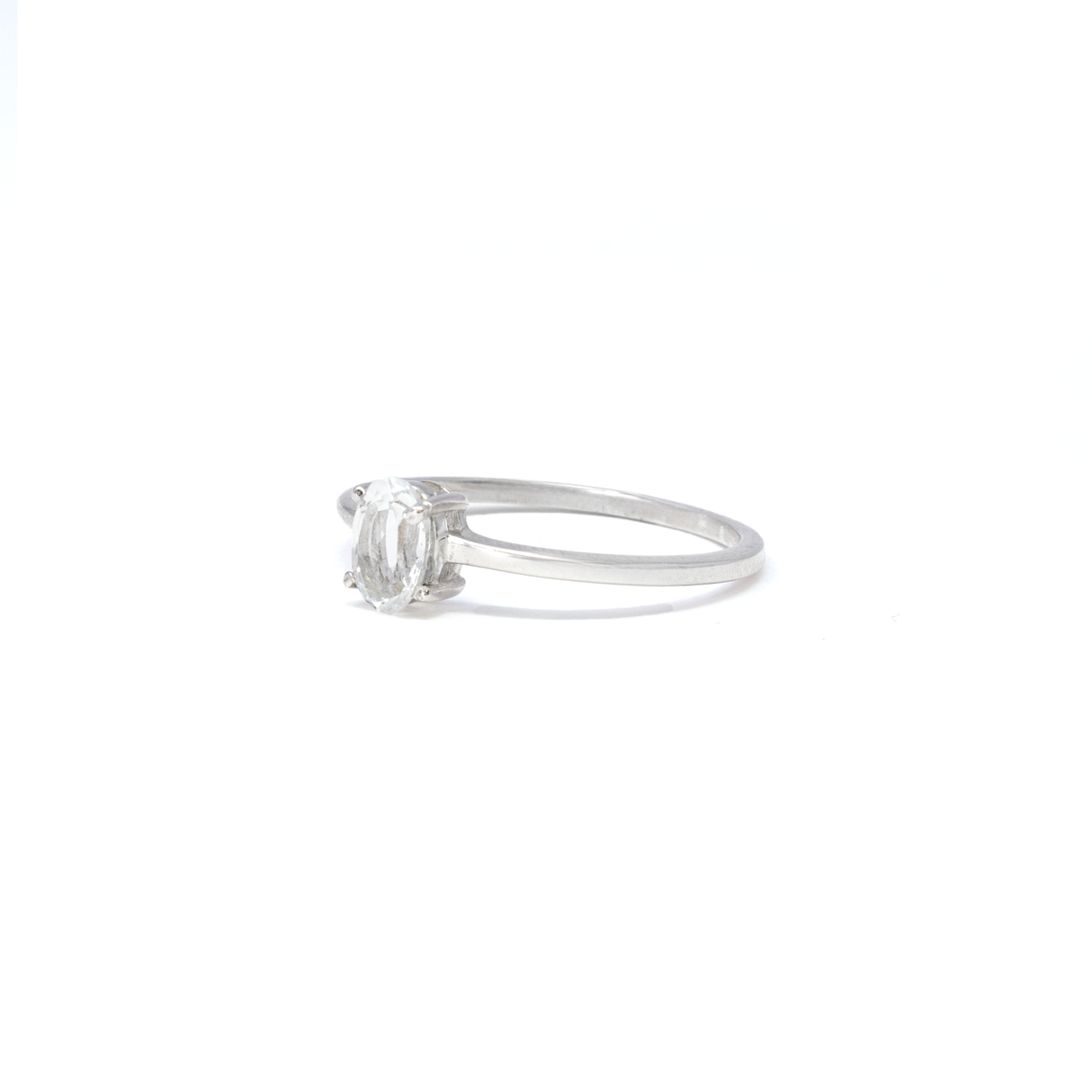 View of White Topaz Ring - Dainty Faceted Oval - Prong Set Sz7