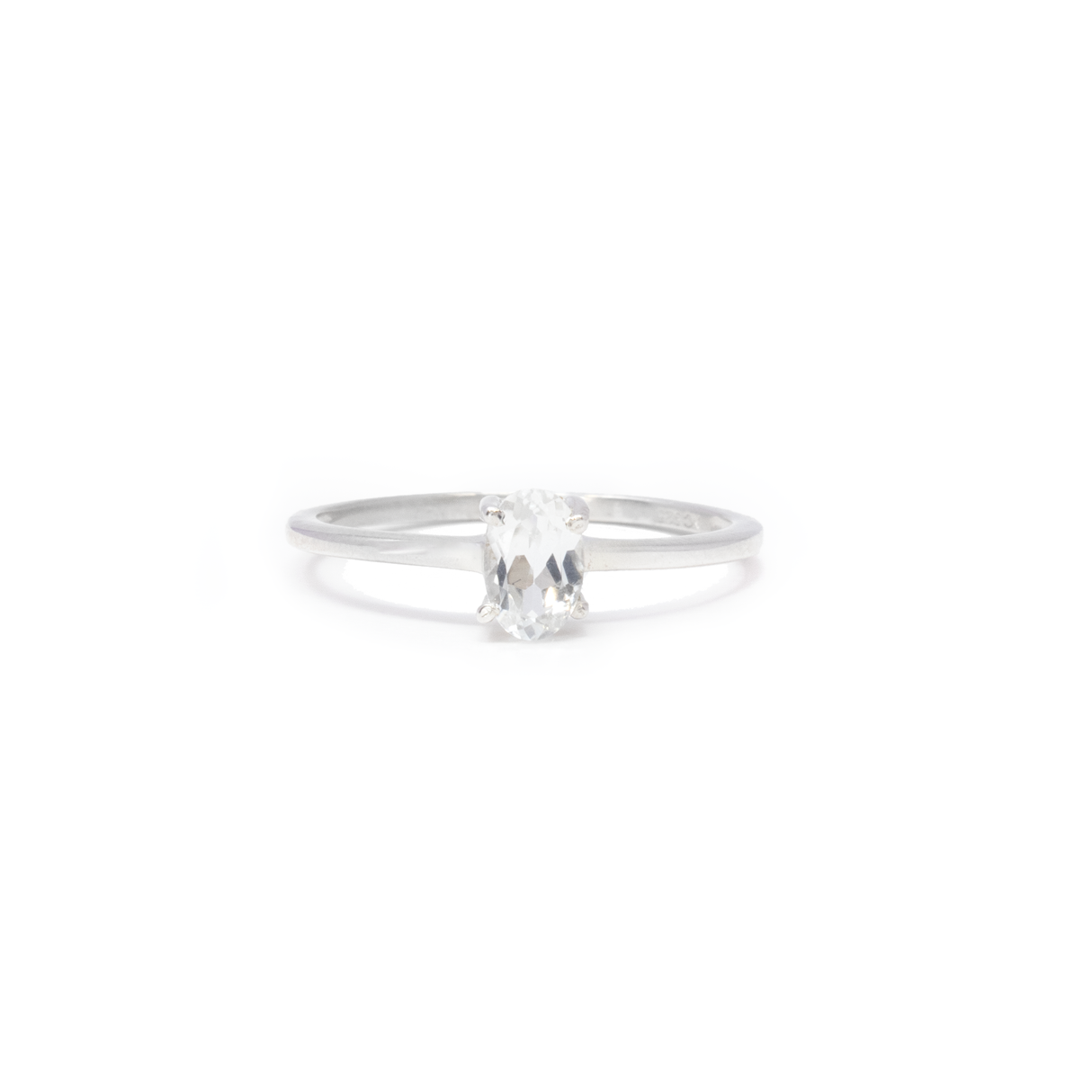 View of White Topaz Ring - Dainty Faceted Oval - Prong Set Sz7