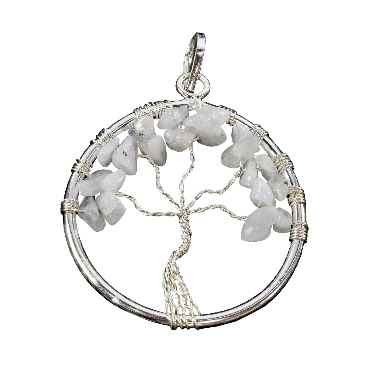 Rainbow Moonstone Wire Wrapped Tree of Life Pendant - Sacred Geometry