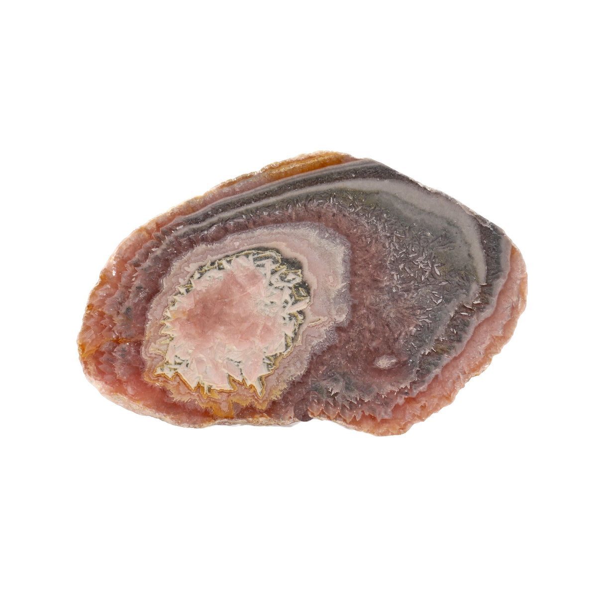 Rhodochrosite End Cut Specimen - Distinct Light Eye with Circular Banding
