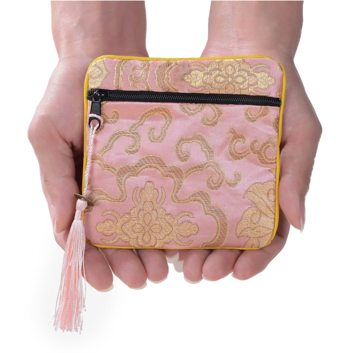 Pink Silk Jewelry Pouch with Zipper