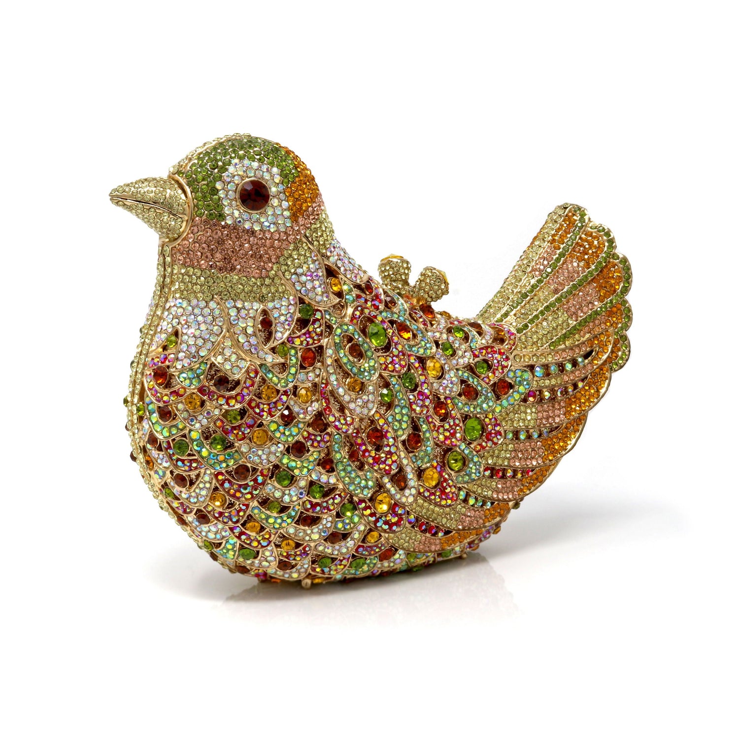 Fall Colors Bird Crystal Purse with Chain - Amber Eyes Gold Tone